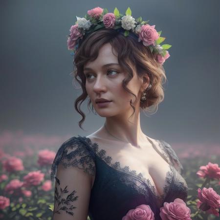 (standing:1.5)shot of (zxzxberna) with flowers in her hair and a wreath of pink roses on her head, standing in front of a dark background, painted by artgerm and tom bagshaw, fantasy art, dramatic lighting, highly detailed oil painting
 <lora:berna-000010:0.9>, (Extremely Detailed Oil Painting:1.2), glow effects, godrays, Hand drawn, render, 8k, octane render, cinema 4d, blender, dark, atmospheric 4k ultra detailed, cinematic sensual, Sharp focus, humorous illustration, big depth of field, Masterpiece, colors, 3d octane render, 4k, concept art, trending on artstation, hyperrealistic, Vivid colors, extremely detailed CG unity 8k wallpaper, trending on ArtStation, trending on CGSociety, Intricate, High Detail, dramatic