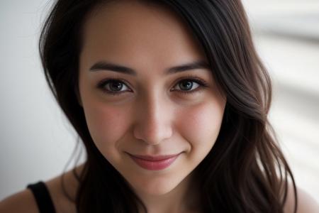 RAW photo, face portrait photo of beautiful 26 y.o woman, cute face, wearing black dress, happy face, hard shadows, cinematic shot, dramatic lighting