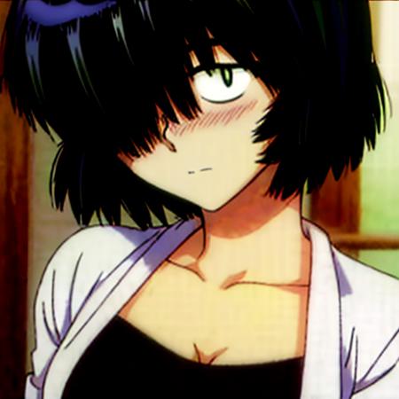 <lora:Urabe Mikoto:1>masterpiece, best quality,Mikoto Urabe,short hair, black hair,hair over one eye,cutcollarbone,green eyes,blush,selfie,messy hair