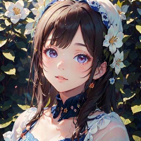 ((masterpiece)), ((best quality)), 8k, high detailed, ultra-detailed, photo, realistic, portrait, 1girl, (dreamy expression), (flowing hair), (soft smile), (natural makeup), (floral headband), (bokeh background), warm colors, soft lighting, capturing the natural beauty and innocence of a young woman,