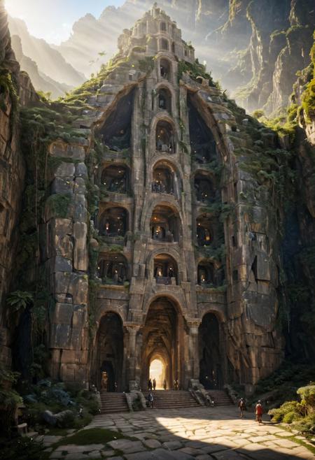 (POV view , DOF, first people view from the entrance, low angle shot:1.4),
(Ancient civilization, Alien Prometheus movie scene, dune movie scene:1.5), 
Emerging from the embrace of shadow, the last wanderer steps into a realm woven by the gods. In an ancient ruin that breathes secrets, their journey unfolds as the universe unveils the dance of light and darkness. Fighting the Forgotten Guardians and pursuing the Cone Relic, they tread a path of danger and awe. From the silent depths of the catacombs to the star whispers of ancient observatories, every discovery peels back the veil of reality. Facing the guardians of the abyss, seeing the majesty of the crystal dragon, the last wanderers embrace their destiny, not as a harbinger of redemption, but as seekers in the labyrinth of time, a mystery that echoes the eternal questions of existence itself.
(Large Files, Ultra Realistic, 8K, 16k, FHD, HD, VFX, Perfect, Photography, composition, Architecture Sales Photography, Architecture Competition, Ultra High Resolution, Cinematography, High Resolution Image:1.1), (dramatic lighting, direct sunlight, ray tracing, clear shadow:1.2),  (real landscape:1.1), (blurred background:1.0), (urban background, more_details) ,
great lighting, extremely detailed, hillscastel, Neo Classic, mayamaze