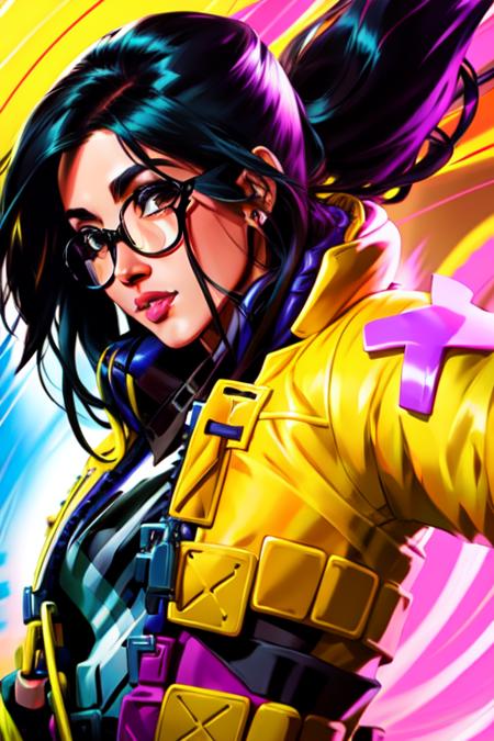 A portrait of kljy in an action pose, yellow jacket, with dynamic movement and bold colors. By Alex Ross, Jim Lee, or Jock.