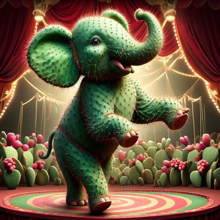 a tap-dancing elephant at the circus<lora:Prickly Pear Style v1:1>, Prickly Pear Style,
