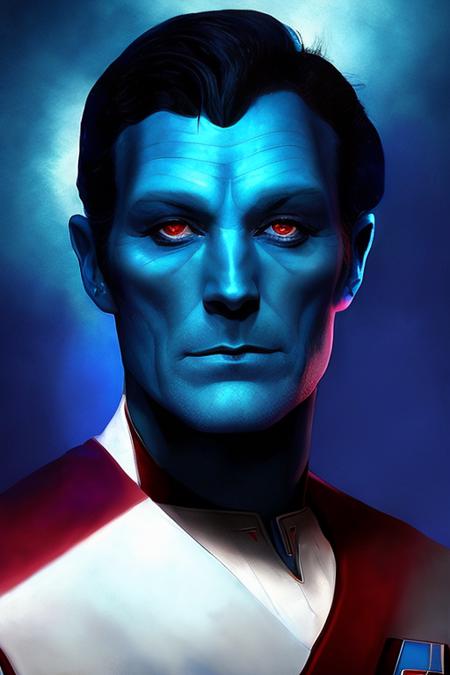 photo of thrawn, an alien with (black hair:1.3), wearing a star wars imperial uniform, (blue skin:1.5), (red eyes:1.3), (colored skin,:1.1), detailed face