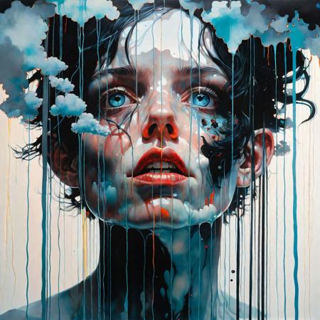 the inner strange is hidden behind curtains of failure and fear by Conrad Roset, Brandon Kidwell, Andreas Lie, Dan Mountford, Agnes Cecile, Jeremy Mann, oil and ink canvas, fine art, super dramatic light, amazing depth, hyperdetailed, iridescent water, misty clouds with intense electric energy, masterwork by head of prompt engineering <lora:add-detail-xl:1.3>