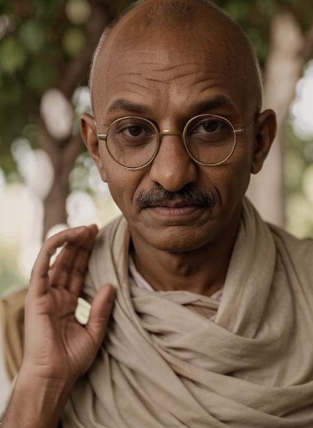 mahgahi1, solo, 1man, upper body, male focus, glasses, dark skin, blurry, blurry background, facial hair, own hands together, realistic, round eyewear, mustache, bald