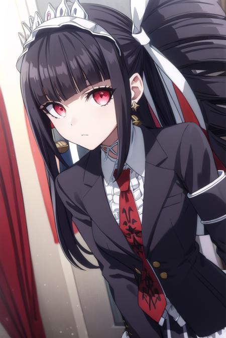 celestialudenberg, <lora:celestia ludenberg s1-lora-nochekaiser:1>,
celestia ludenberg, long hair, bangs, black hair, (red eyes:1.3), long sleeves, twintails, drill hair, twin drills,
BREAK skirt, shirt, black hair, long sleeves, jewelry, jacket, earrings, frills, necktie, black skirt, black jacket, red necktie, bonnet, print necktie,
BREAK outdoors, classroom,
BREAK looking at viewer, (cowboy shot:1.5),
BREAK <lyco:GoodHands-beta2:1>, (masterpiece:1.2), best quality, high resolution, unity 8k wallpaper, (illustration:0.8), (beautiful detailed eyes:1.6), extremely detailed face, perfect lighting, extremely detailed CG, (perfect hands, perfect anatomy),