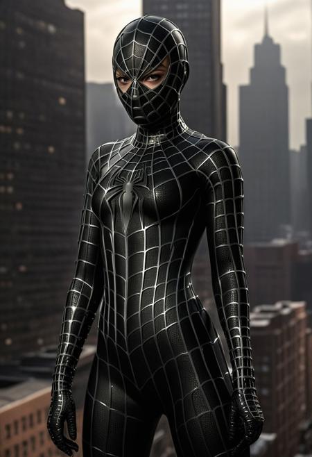 score_9, score_8_up, score_7_up, best quality, realistic, masterpiece, beautiful detail, hyperrealistic, ((1girl, woman body)), amazing detailed full body portrait of a beautiful girl, wearing a realistic and highly detailed black raimi spider-man suit with mask, ((muscular girl)), professional model of korean girl wears ultra - detailed black raimi spider - man suit, ultra - detailed and grained black raimi spiderman suit, suit covered entire body and hand, black spiderman gloves, wet, (strong pose), (full body), (dirty skin), close up, octane render, highly detailed, volumetric, dramatic lighting, (highest quality:1.1), (HDR:1.3), (top quality, best quality), realistic, high definition,