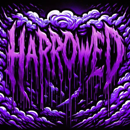 HarroweD text logo, purple, green, clouds, dripping