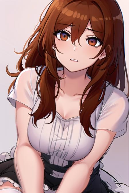 akanetaira, <lora:akanetaira-lora-nochekaiser:0.8>,
akane taira, long hair, brown hair, hair between eyes, (brown eyes:1.5),
BREAK thighhighs, dress, bow, collarbone, short sleeves, frills, shoes, puffy sleeves, black footwear, black dress, red bow, white thighhighs, puffy short sleeves, zettai ryouiki, wristband,
BREAK looking at viewer,
BREAK indoors,
BREAK <lyco:GoodHands-beta2:1>, (masterpiece:1.2), best quality, high resolution, unity 8k wallpaper, (illustration:0.8), (beautiful detailed eyes:1.6), extremely detailed face, perfect lighting, extremely detailed CG, (perfect hands, perfect anatomy),