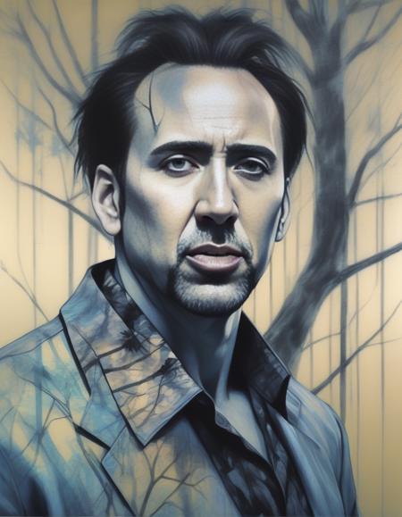 NicolasCage,<lora:NicolasCageSDXL:1>, [ (stylized by Fern Isabel Coppedge:1.3) and (Michael Creese:1.3) and Jason Middlebrook::16], portrait,close up of a Futuristic slim Hip-Hop (Man:1.3) , the Man is wearing a Victorian Gothic Art fashion style Palazzo pants and crop top, trees, at Overcast, Rough sketch, Health Goth Art, back-light, High Contrast, under water, arcane