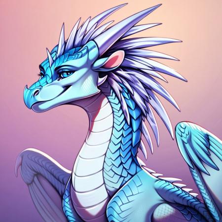 score_9, score_8_up, score_7_up, score_6_up, score_5_up, score_4_up, masterpiece, high quality, realistic, detailed, best quality, solo, rating_safe, source_furry, smiling, seductive look, happy, UwU, punk, detailed eyes, detailed face, looking at viewer, sitting, Icewing_wof, dragon, horns, claws, wings, tail, icewing spikes, white scales, 1girl, female, blue eyes, feral