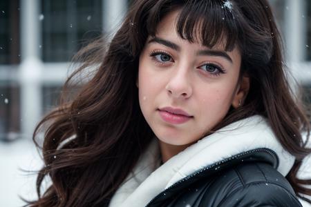 christycanyon detailed and realistic fashion portrait of a beautiful happy woman , long thick hair, wearing winter jacket, alps, snow, staring at camera, chapped lips, soft natural lighting, portrait photography, magical photography, dramatic lighting, photo realism, ultra-detailed, intimate portrait composition, Leica 50mm, f1. 4, hi detail, sharp focus, perfect lighting, awesome, dslr, 4k high quality. extra detail, extra sharp, magical, perfect moment, natural skin, pores