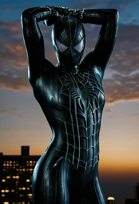 score_9, score_8_up, score_7_up, best quality, realistic, masterpiece, beautiful detail, hyperrealistic, beautiful clear sky, ((1girl, woman body, big breasts)), amazing detailed full body portrait of a beautiful girl, wearing a realistic and highly detailed black raimi spider-man suit, ((huge muscular girl)), ((wears black spiderman mask)), professional model wears ultra - detailed black raimi spider - man suit, ultra - detailed and grained black raimi spiderman suit, suit covered entire body and hand, black spiderman gloves, wet, (mature sexual pose), (full body), (dirty skin), close up, octane render, highly detailed, volumetric, dramatic lighting, (highest quality:1.1), (HDR:1.3), (top quality, best quality), realistic, high definition, masterpiece, 8k, best quality, best illumination, best shadow, an extremely delicate and beautiful, finely detail, depth of field, classic, highres, perfect lighting,