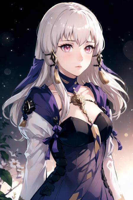 lysithea_war, pink eyes, hair ornament, long sleeves, closed mouth, upper body, floating hair, arms behind back, 
 <lora:Lysithea_war:1> EyeDetail fcPortrait fFaceDetail