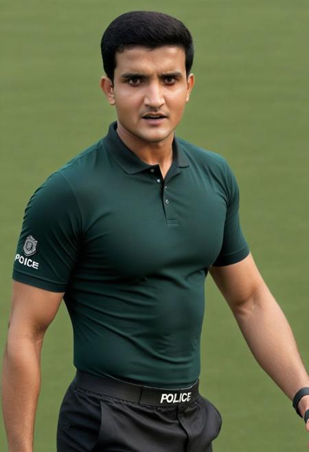 Ultra-detail, (highres:1.1), best quality, (masterpiece:1.3), Karan Soni a man <lora:Sourav-Ganguly_Karan-Soni:0.8>, skinny muscled, modern haircut, dynamic posture, ((wearing compression boxer briefs and police polo shirt)), dramatic angle, full-body from above looking away,