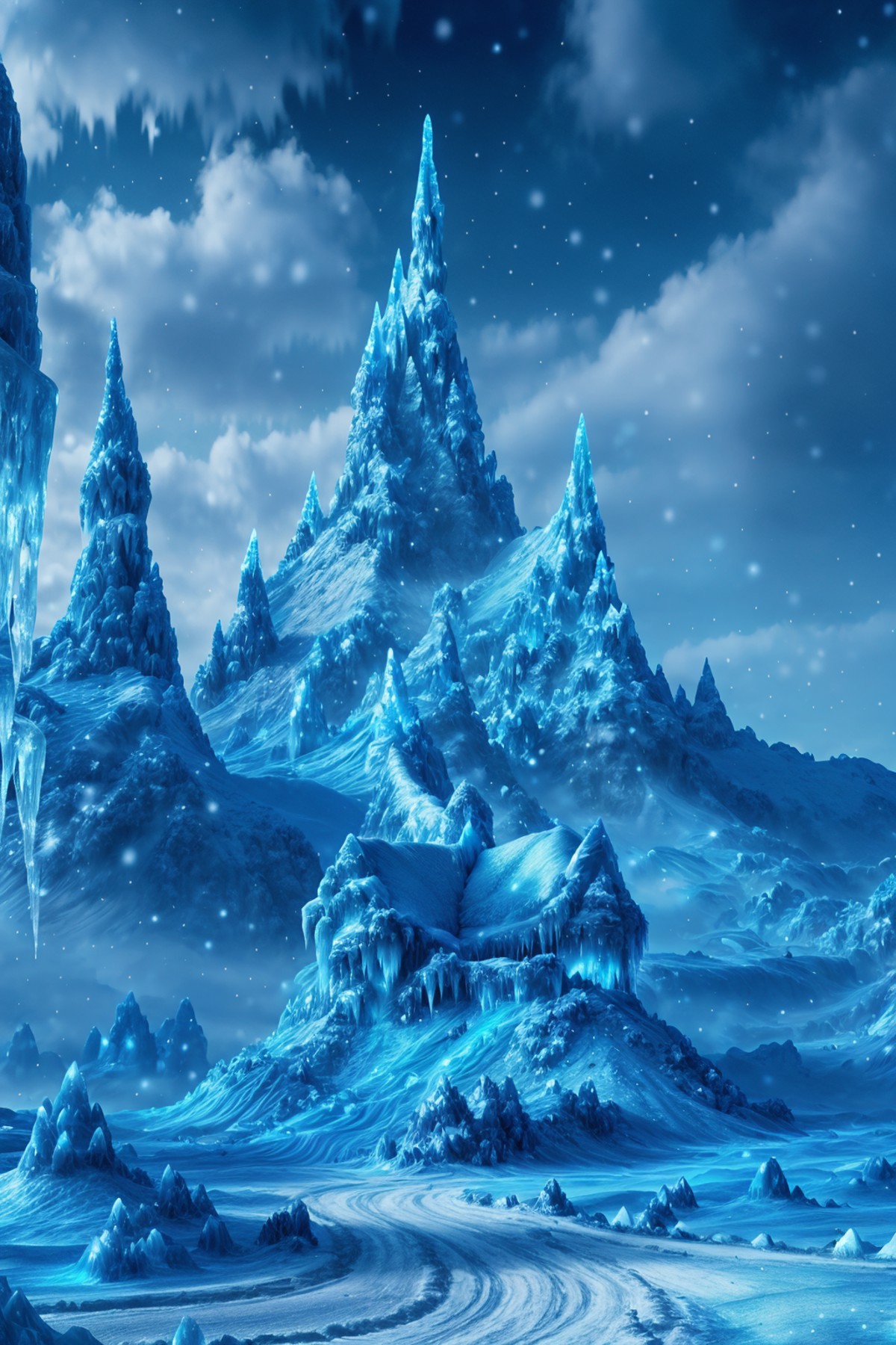 <lora:Xmas3:0.7> Xmas (landscape:0.5) with ice covered, fantasy, cinematic, christmas style blue background
