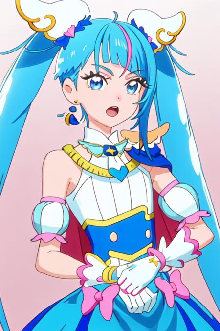 cure_sky_hirogaruskyprecure blue_hair, blue_eyes, long_hair, twintails, magical_girl, bangs, open_mouth, pink_hair, multicolored_hair