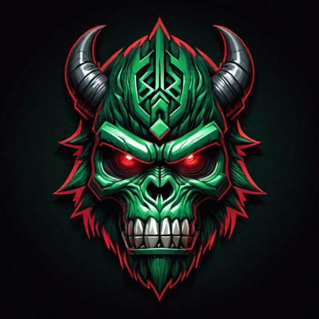 A captivating image of an awe-inspiring modern and futuristic logo representing a Futuristic Assassin group is brought to life through the use of Nordic runes. The Logo showcases an intricate design of an detailed dark fur Majestic head skull ((Kong)), enveloped in a dark backdrop. Their eyes, gleaming in a striking red and green gradient hue, add an air of mystery to the composition. add 2 intersecting hockey sticks.
This highly detailed image, presented as a digital illustration, radiates a superior quality, leaving viewers in awe of its artistry.