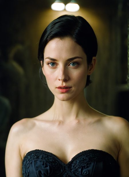 the matrix movie  <lora:the_matrix_movie_ar_offset:1>, (masterpiece), (extremely intricate:1.3), (realistic),  beautiful lighting, professional lighting, film grain,
portrait of trinity,  woman, black hair, blurry, blue eyes, looking at viewer, solo, parted lips, realistic, short hair, blurry background, lips, depth of field, portrait,