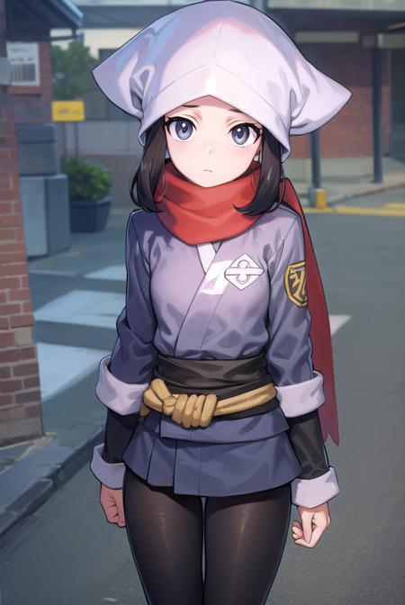 pokemonakari, <lyco:pokemonakari-lyco-nochekaiser:1>,
pokemonakari, black hair, (grey eyes:1.5), long hair, ponytail, sidelocks, (small breasts:1.2),
BREAK black pantyhose, black undershirt, brown footwear, head scarf, jacket, loose socks, pantyhose, red scarf, sash, scarf, shoes, socks, white headwear, white pantyhose,
BREAK looking at viewer, (full body:1.2), upper body,
BREAK outdoors, city, sky,
BREAK <lyco:GoodHands-beta2:1>, (masterpiece:1.2), best quality, high resolution, unity 8k wallpaper, (illustration:0.8), (beautiful detailed eyes:1.6), extremely detailed face, perfect lighting, extremely detailed CG, (perfect hands, perfect anatomy),