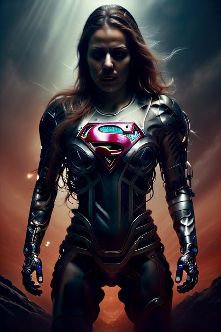 cinematic film still silverpulse, cyborg supergirl, 'S' Logo on chest, red cape, simple background, high quality, artistic, vibrant colors, detailed textures. futuristic sleek/glossy silver and blue glow, vibrant colors, detailed textures., Concept art, cyborg, background, vintage, modern, SilverPulse, superman_oc, <lora:SilverPulseMorphXL:0.8>, excellent composition, artistic, highly detail, holy, sunny, dynamic dramatic beautiful full taking . shallow depth of field, vignette, highly detailed, high budget, bokeh, cinemascope, moody, epic, gorgeous, film grain, grainy,