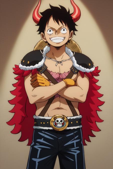 luffy, black hair, black eyes, scar on face,