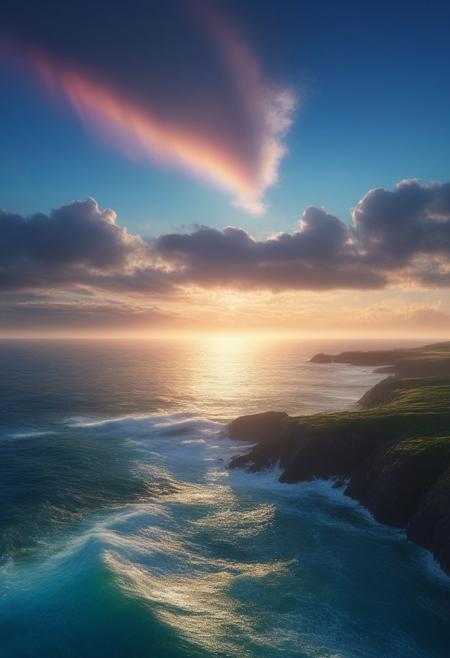 professional 3d model of ocean,lighthouse ,
an ethereal glowing ocean, with gentle waves, glowing creatures, tranquil ambiance, hidden beauty,
a serene cloudscape, with fluffy white clouds, gentle winds, and a brilliant blue sky, offering a sense of peace and tranquility,
aurora borealis atmospheric,
Rainbow after rain Weather,
twightlight ,
epic composition, cinematic,anime,
<lora:add-detail-xl:0.3>,
<lora:游戏概念场景（二次元方向）:1> HEZI,, octane render, highly detailed, volumetric, dramatic lighting