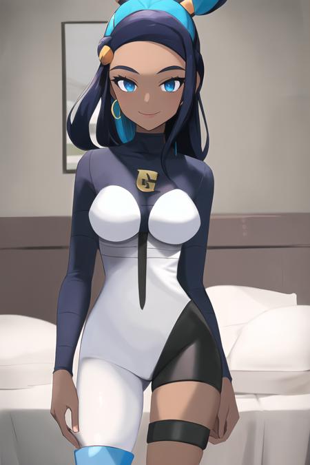 team_galactic_jupiter_outfit bodysuit, bare leg, assymetrical legwear, long sleeves, thighband, thigh strap