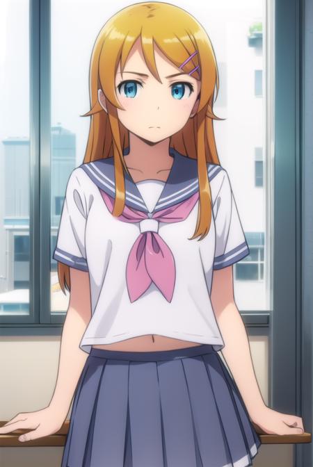 kirinokousaka, <lora:kirino kousaka s2-lora-nochekaiser:1>,
kirino kousaka, long hair, blue eyes, hair ornament, hairclip, orange hair, aqua eyes,
BREAK skirt, school uniform, serafuku, shirt, white shirt, grey sailor collar, grey skirt, pleated skirt, neckerchief, pink neckerchief,
BREAK indoors, classroom,
BREAK looking at viewer, (cowboy shot:1.5),
BREAK <lyco:GoodHands-beta2:1>, (masterpiece:1.2), best quality, high resolution, unity 8k wallpaper, (illustration:0.8), (beautiful detailed eyes:1.6), extremely detailed face, perfect lighting, extremely detailed CG, (perfect hands, perfect anatomy),