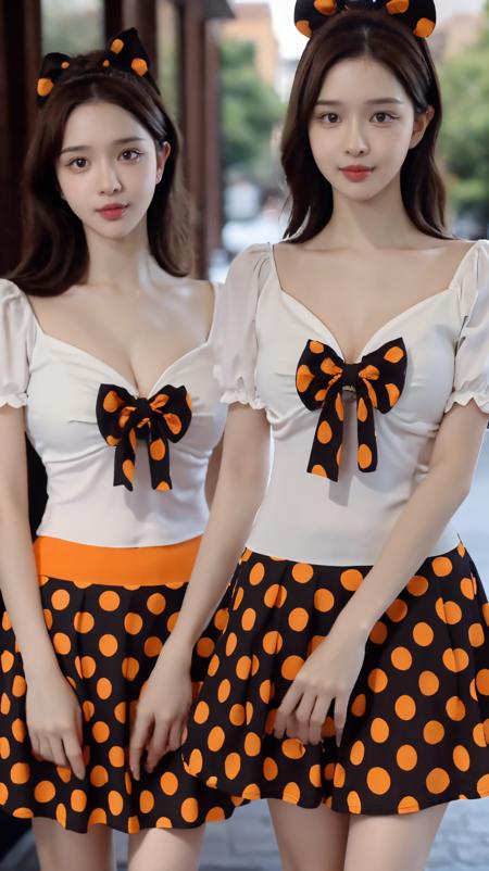 rc,bow,(polka dot skirt:1.2),(orange skirt:1.2),