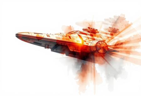 Double exposure reflected Digital watercolor Illustration of a beautiful Spaceship (Star Wars theme:2), (Sci-Fi and starry sky theme in grey background), (((orange-red and grey-white colors)),  Stylized watercolor art, perfect masterpiece, (erótico gotic art) <[Watercolor art style]> detailed matte painting, deep color, fantastical, intricate detail, splash screen, complementary colors, fantasy concept art, 8k resolution trending on Artstation Unreal Engine 5