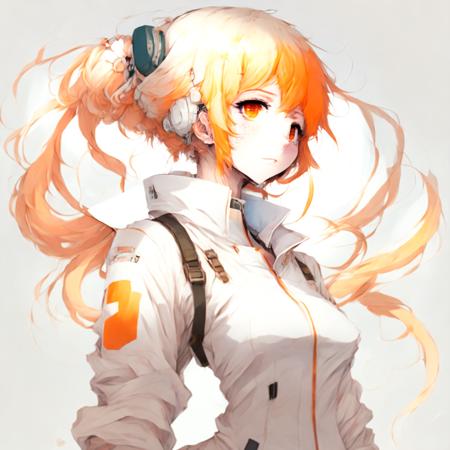 Anime, Girl with orange hair and white jump suit (agentorange style:1)  <lora:djzAgentOrange:0.8>