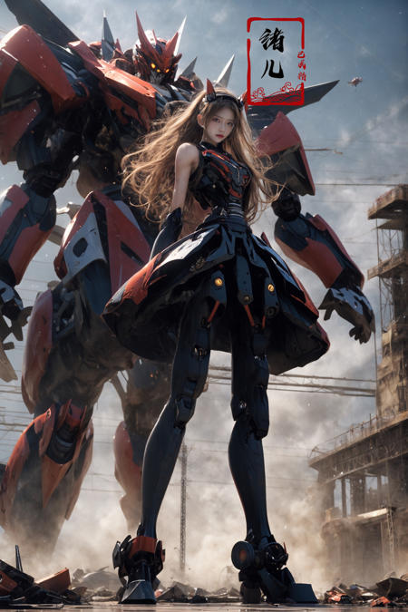 Mecha(dramatic, gritty, intense:1.4),masterpiece, best quality, 32k uhd, insane details, intricate details, hyperdetailed, hyper quality, high detail, ultra detailed, Masterpiece, super vista,
Epic CG masterpiece, Asuka Langley Soryu,hdr,dtm, full ha, in the style of mecha anime, like a god The dancing long knife charging forward battlefield, the burst meteor, the fierce battle of fighting with his life, 8K, ultra detailed graphic tension, dynamic poses, stunning colors, 3D rendering, surrealism, cinematic lighting effects, realism, 00 renderer, super realistic, full - body photos, super vista, super wide Angle, HD
Factory, machinery, luminescence, light pollution, cyberpunk
1girl, solo,(masterpiece), (best quality), mecha,battle, glowing, night,  science_fiction, signat,(Armor rusted:1.2)(At night:1.1),(white hair:1.1)(Optical wing deployment:1.5),
(Light pollution, laser sword in hand:1.2) (Slim body, long legs:1.1)mecha musume, flying, floating, skinny, thrusters, heavy weapon, cannon,Realistic light, high-precision shadows,ray tracing,8k,3d,Realistic style,Attack action, dynamic perspective,Very detailed detail, very nice texture,white,Collapsed house,(more drone:1.1),Floating cannon,(War damage:1.1), mechanical arms, headgear,
full body,Realistic skin, realistic light and shadow, Exposed collarbone, exposed shoulders{an extremely delicate and beautiful girl}(Combat posture:1.3),(ruins battlefield:1.5),light,3d,Unreal 5(Mechanical parts emit light:1.3)(light pollution:1.3)sweat(long legs:1.3),( very long hair:1.3),(Damaged clothes:1.3)tear,(injured:1.2),(There is a halo behind:1.1),Lens Halo,(very long Mechanical skirt:1.8),(very long mechanical cape:1.1),
Facing the audience,(Raising the weapon in hand:1.1),(messy hair:1.2), (Is attacking the audience with a weapon in hand:1.1)black clother,( wet hair:1.4)(Black transparent pantyhose:1.1)(light anger:1.1)(More halos:1.5)(Floating cape and skirt:1.1)(evil smile:1.1), (red ribbon),(Blood on face:0.8),
<lora:~Q?-g:u2 Mecha:0.8> <lora:girl_20231002050803:0.5>