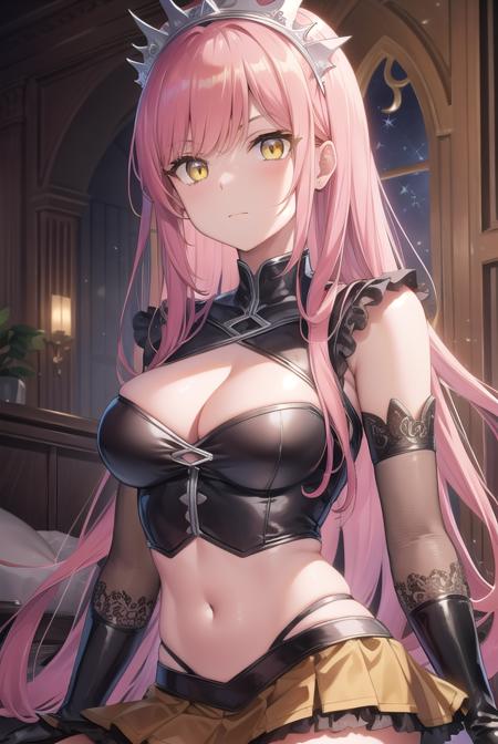 medb, <lyco:medb-lyco-nochekaiser:1>,
medb, long hair, pink hair, (yellow eyes:1.5),
BREAK choker, crop top, elbow gloves, gloves, hat, high heel boots, high heels, navel, peaked cap, red skirt, riding crop, skirt, thigh boots, thighhighs,
BREAK looking at viewer,
BREAK indoors, bed,
BREAK <lyco:GoodHands-beta2:1>, (masterpiece:1.2), best quality, high resolution, unity 8k wallpaper, (illustration:0.8), (beautiful detailed eyes:1.6), extremely detailed face, perfect lighting, extremely detailed CG, (perfect hands, perfect anatomy),