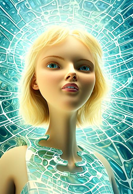 A futuristic Californian blonde supermodel strides confidently through Multisensory spaces Emotional well-being Neuroarchitecture Visual impairment Sensory stimuli Perception Inclusive design Neuroscience Sensory experience Architectural language Health and well-being Mirror neurons Somatosensory cortex Sensory development Impact of human behavior Graphic language Visual characteristics Design tools Visual mapping of space Textures in architecture. Her gaze is fixed on some distant point, her expression a perfect blend of confidence and enigmatic mystery, as if she's about to unveil a secret that only she knows.