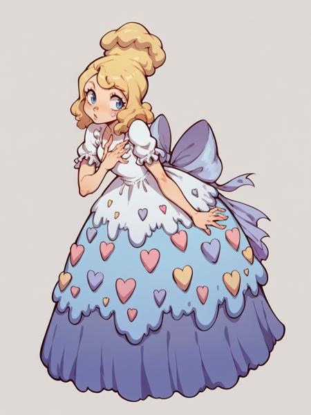 sugar cookie girl, blonde hair, dress, blue eyes, puffy sleeves, 1girl