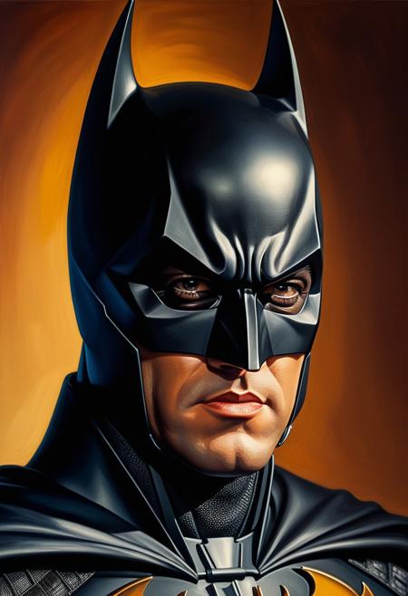 Surreal Artwork, Centered, Incredibly Detailed Accurate Picture Of Batman As Elvis, close-up portrait, shallow depth of field, warm color grading, Oil painting, linkedin portrait, by Aaron Garbut, by Charles Willson Peale, by Nadar, close up, natural beauty