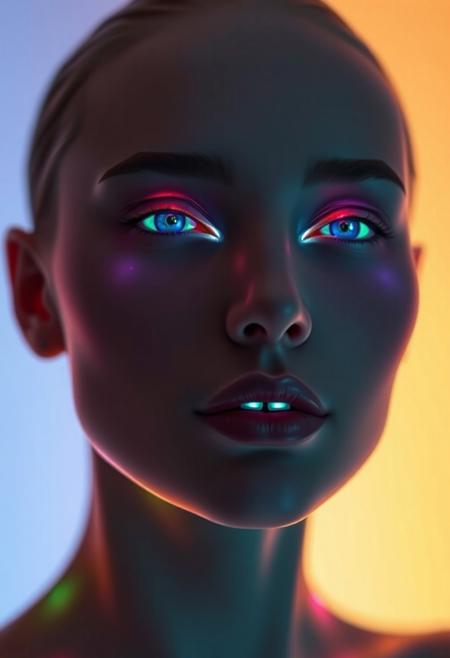 (subtle integrated LED body modification:1.5), (permanent LED makeup:1.6), (soft multicolored glow beneath the skin:1.6), ((embedded LEDs:1.5)) enhancing cheekbones, jawline, and lips, (gentle projected makeup:1.5), (dynamic light hues shifting with facial expressions:1.4), ((flawless radiant skin:1.7)), (futuristic elegance:1.5), ((subtle LED glow enhancing facial features:1.7)), seamless, natural-looking tech-infused beauty, (soft under-skin glow:1.6), (delicate LED accents around eyes:1.6), (high-definition:1.5), (perfect anatomy:1.6), (radiant smooth skin:1.7) with soft integrated lighting, (permanent light contours:1.5), soft color projection, (hyper-realistic textures:1.6) blending LED with natural skin tones, refined facial definition, (glowing accents enhancing natural beauty:1.7), (high-resolution:1.5), advanced tech enhancing classic beauty, (subtle glow as makeup:1.6), (refined color transitions), ultra-modern beauty enhancement, radiant yet understated