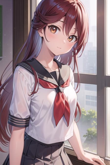 rikosakurauchi, <lyco:rikosakurauchi-lyco-nochekaiser:1>, 
riko sakurauchi, (brown eyes:1.5), hair between eyes, long hair, (red hair:1.5), (small breast:1.2), 
BREAK grey skirt, neckerchief, pleated skirt, red neckerchief, school uniform, serafuku, shirt, short sleeves, skirt, white shirt, uranohoshi school uniform,
BREAK looking at viewer, 
BREAK indoors, classroom, 
BREAK <lyco:GoodHands-beta2:1>, (masterpiece:1.2), best quality, high resolution, unity 8k wallpaper, (illustration:0.8), (beautiful detailed eyes:1.6), extremely detailed face, perfect lighting, extremely detailed CG, (perfect hands, perfect anatomy),