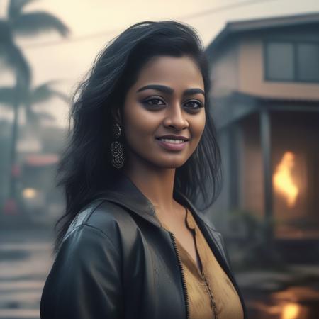 GayathrieShankar,<lora:GayathrieShankarSDXL:1>,portrait,female,dramatic lighting+stunningly beautiful face with a soft smile and clear clean eyes looking at camera while smiling in the rain outside of her house on fire/tiki-pul cappad ilustration by Mandy Jurgens;by Wlop!! James Jean cinema 4D render as 3 point perspective filmic photorealistic detailedau 35mm macro lens trending concept art dramatic volumetric cinematic perfect light high detail ultra wide angle photography atmosphere golden ratio features intricate details 8k octane rende flower cyberpunk apocalyptic setting highly professionally post processed matte painting made professional award winning