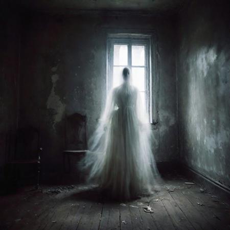 In a weathered apartment, the air is heavy with silence. Moonlight seeps through cracked windows, casting feeble rays upon desolation. Each step on creaking floorboards reverberates through the neglect-laden space. Shattered furniture, draped in dusty sheets, stands like ghosts frozen in time, and fractured mirrors distort reality.
A spectral whisper rustles through tattered curtains, revealing the apartment's untold stories. Suddenly, the air chills, and in a corner, a female ghost materializes. Her translucent form hovers, tattered garments swaying like ethereal tendrils. Hollow eyes fixate on you with an unsettling gaze.
As the ghost hovers, a chilling aura distorts the air, sending shivers through your spine. Oppressive silence is pierced by spectral moans, an unseen presence transforming the apartment into a gateway to the supernatural.
Irregular floorboard creaks respond to an otherworldly force. Shadows dance as the ghost moves through dimly lit space, once-familiar surroundings twisting into a nightmarish dreamscape.
Flickering light plays tricks, casting eerie reflections. The ghost's hovering figure defies the physical realm, creating uncanny unease. Spectral moans envelop the apartment in a haunting symphony.
In this spooky scene, the dilapidated apartment becomes a canvas for the supernatural. Dilapidation, chilling atmosphere, and the hovering female ghost merge, leaving an indelible mark of fear and unease.