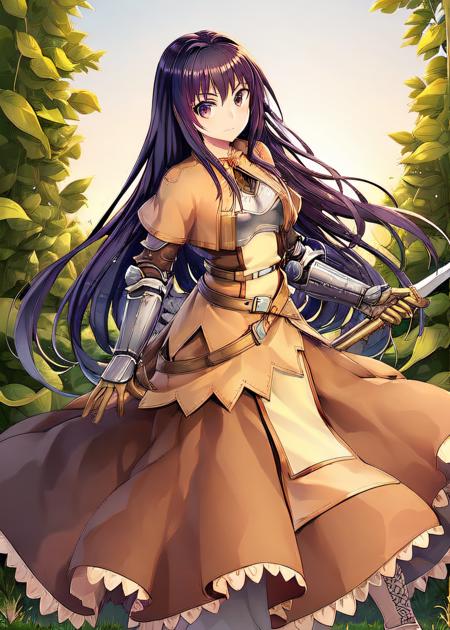 <lora:swordsmanROBetaV1:0.8>,swdro, 1girl, armor, belt, boots, dress,  holding sword, long hair,
looking at viwer, looking at viewer,
outdoor, forest, clear sky,  sunrise, (morning, daytime),