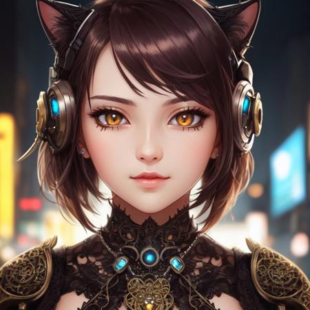 rcnz_niji style, a cute kitten made out of metal, cyborg, cyberpunk style, ((intricate details)), hdr, ((intricate details, hyperdetailed)), cinematic shot, vignette, PERFECT (((gorgeous FACE))), highly detailed, INTRICATE