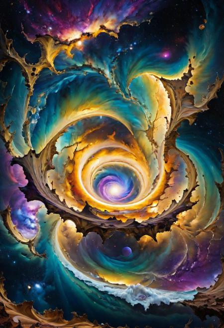 Scientifically accurate depiction of Big Bang.
Shimmering explosion of rays of torus ether waves emanating from infinitesimal point super-expansion into multitude forms of elemental waves accretion nebulae of infinite Fibonacci exploding spiral vortex explosion in formless void,
Highly detailed, realistic scientific photography, rich blues, purples, and blacks, with bright spots of white and yellow; dramatic, high contrast lighting; cold, awe-inspiring mood; expansive, cosmic perspective; deep space setting; nighttime, starry sky; winter, vast emptiness; ancient time period; digital painting, intricate textures; precise, detailed lines and patterns; photo-realistic rendering; hard science fiction genre; hyper-realistic,
inspired by Gregorio Calvet, inspired by Chesley Bonestell
hyperkraximalism,
realistic photography, high resolution, intricate details, photography, film grain texture, medium format,
8k, RAW photo, best quality, masterpiece, (bokeh:0.6), sharp focus