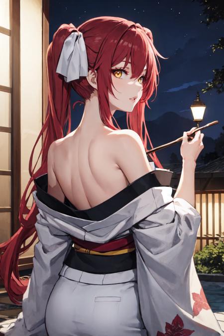 kimono, from behind, off shoulder, shoulder blades