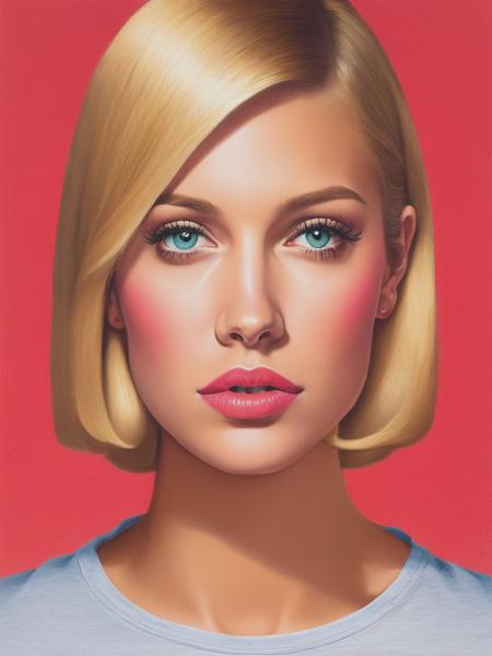 <lyco:AlexGross:1.0> Alex Gross illustration of a blonde woman with a flat square jaw, design for a tshirt