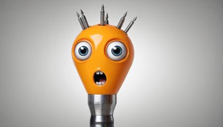 a gigantic screwdriver, big eyes, open mouth