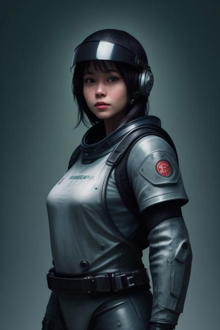 1girl, on an airfield, futuristic astronaut, bulky body armor, hkstyle, full power armor, CHONK, large backpack, (open visor:1.4), (visible face:1.4), waving, neon green accessories, professional illustration, extreme detail, angular brush, iridescent,