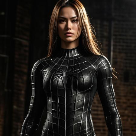 score_9, score_8_up, score_7_up, best quality, realistic, masterpiece, beautiful detail, hyperrealistic, night, ((1girl, woman body, large breast)), amazing detailed full body of a beautiful japanese girl, wearing a realistic and highly detailed black raimi spider-man suit, ((defined muscular girl)), professional model wears ultra - detailed black raimi spider - man suit, ultra - detailed and grained black raimi spiderman suit, suit covered entire body and hand, black spiderman gloves, wet, (dirty skin), close up, octane render, highly detailed, volumetric, dramatic lighting, (highest quality:1.1), (HDR:1.3), (top quality, best quality), realistic, high definition, sharp contrast between light and shadow, athletic and fit physique, highly detailed and accurate portrayal, photorealistic rendering, tense and alert atmosphere cinematic scene, cinematic lighting, intricate detail skin and facial texture, lifelike expression, accurate character design, dynamic pose, interesting and complex background details,